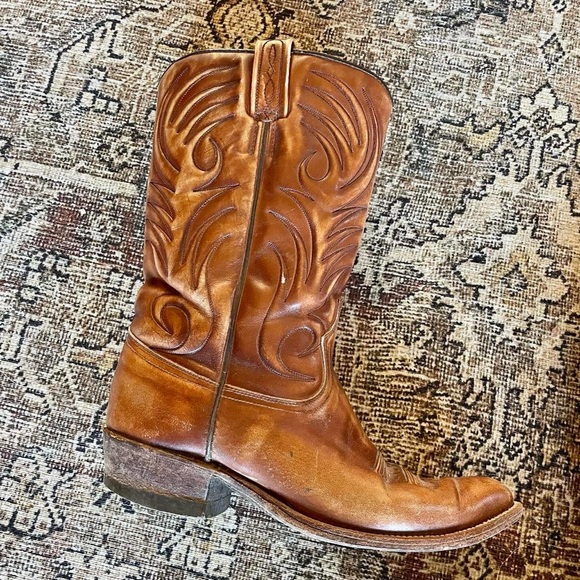 Vintage Leather Embroidered Cowboy Western Boots in Cognac Brown - 6 - Picture 3 of 8